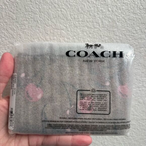 Coach Corner Zip Wristlet In Signature Canvas With Cherry Print - Picture 3 of 3
